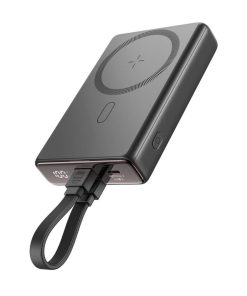 20W磁吸支架無線充自帶線行動電源10000mAh - 黑